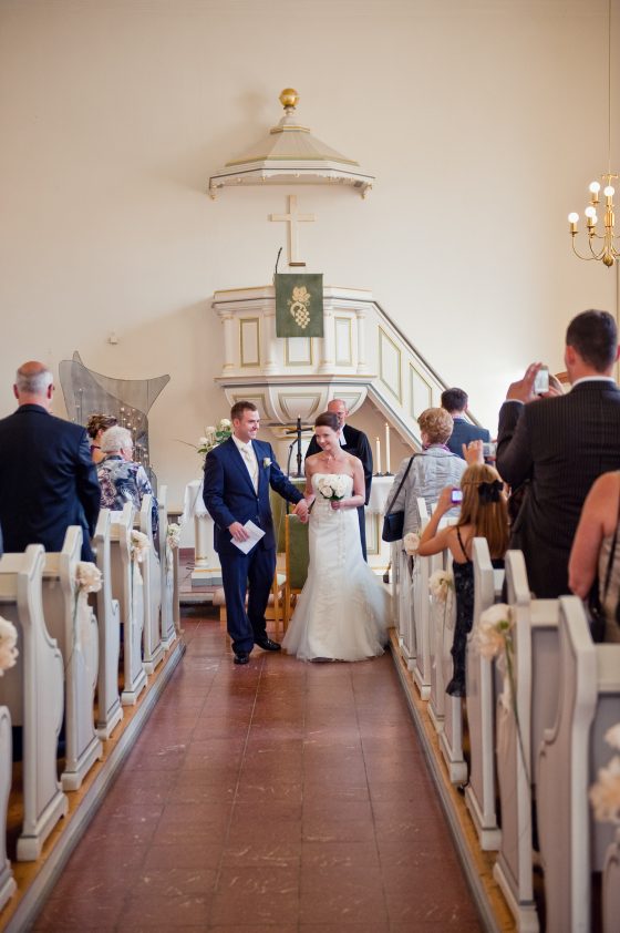 Wedding couple in church after the ceremony