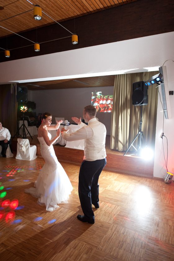 Couple dances at wedding reception