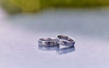 Two silver rings on mirror